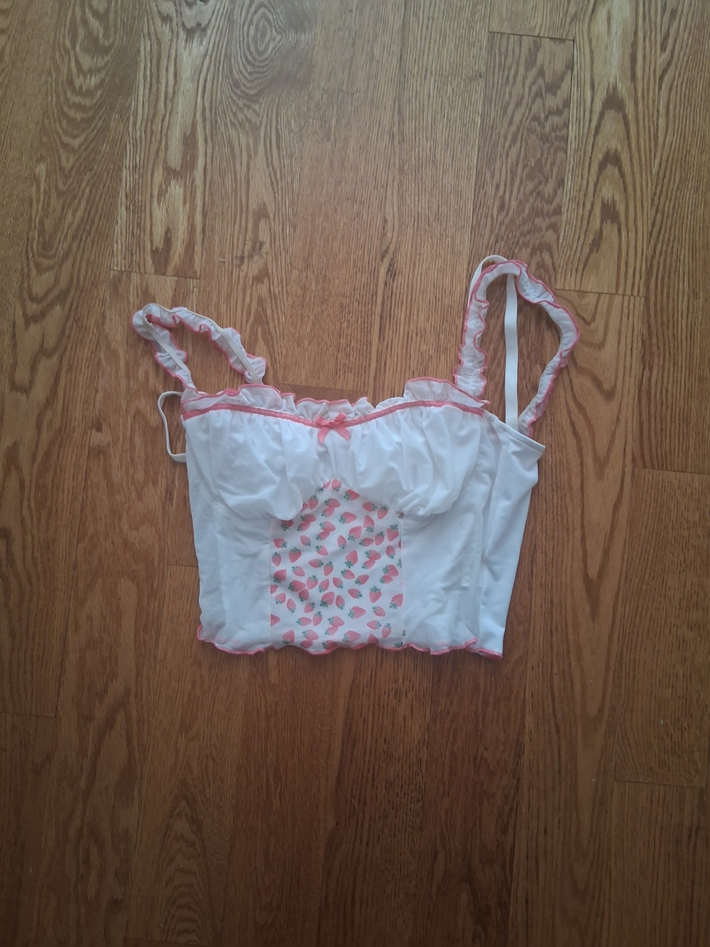 Source Unknown White Crop Cami with Pink Strawberry Print